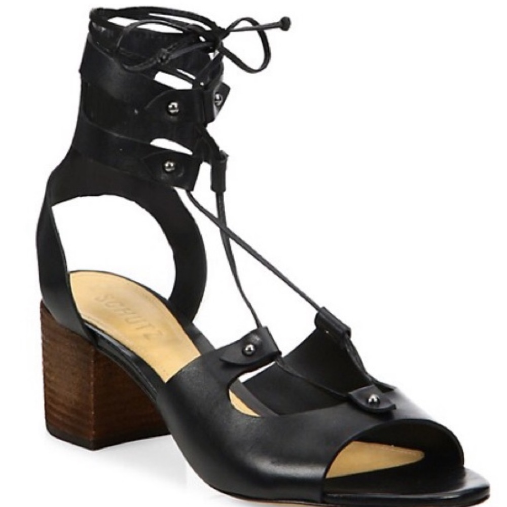 Schutz Monik Black Leather Sandals